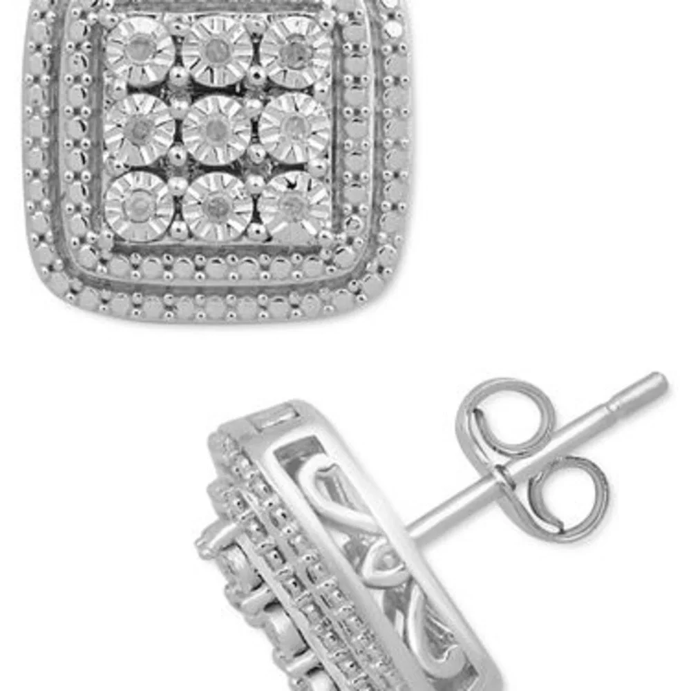 Diamond Cluster Stud Earrings (1/10 ct. t.w.) in Sterling Silver
